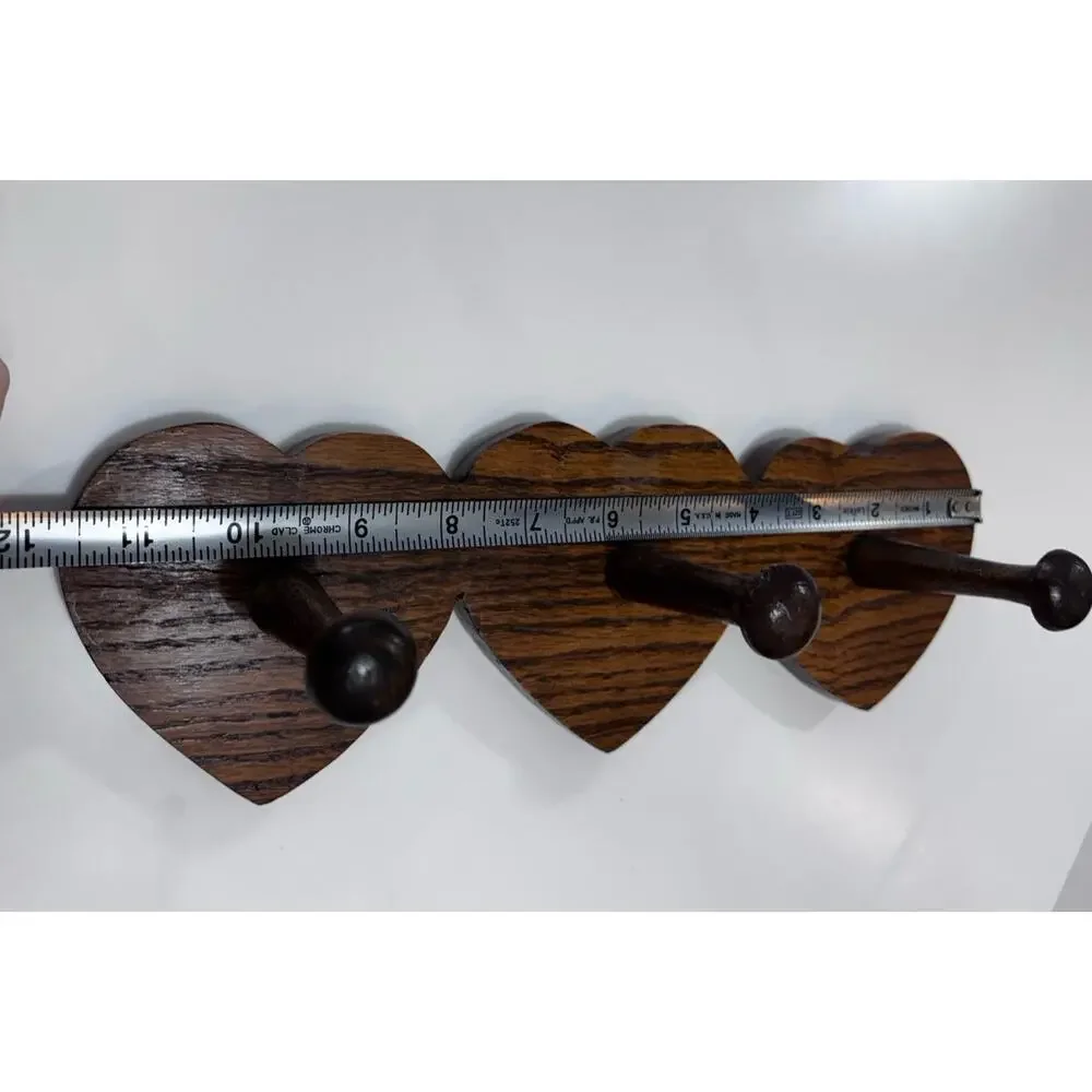 Vintage 3 Tier Wooden Heart Shape Shelf Pegs Cottagecore Grandma 12